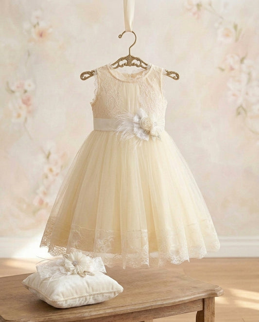 Baby Girl Summer Dress with Ivory Headband and Sash