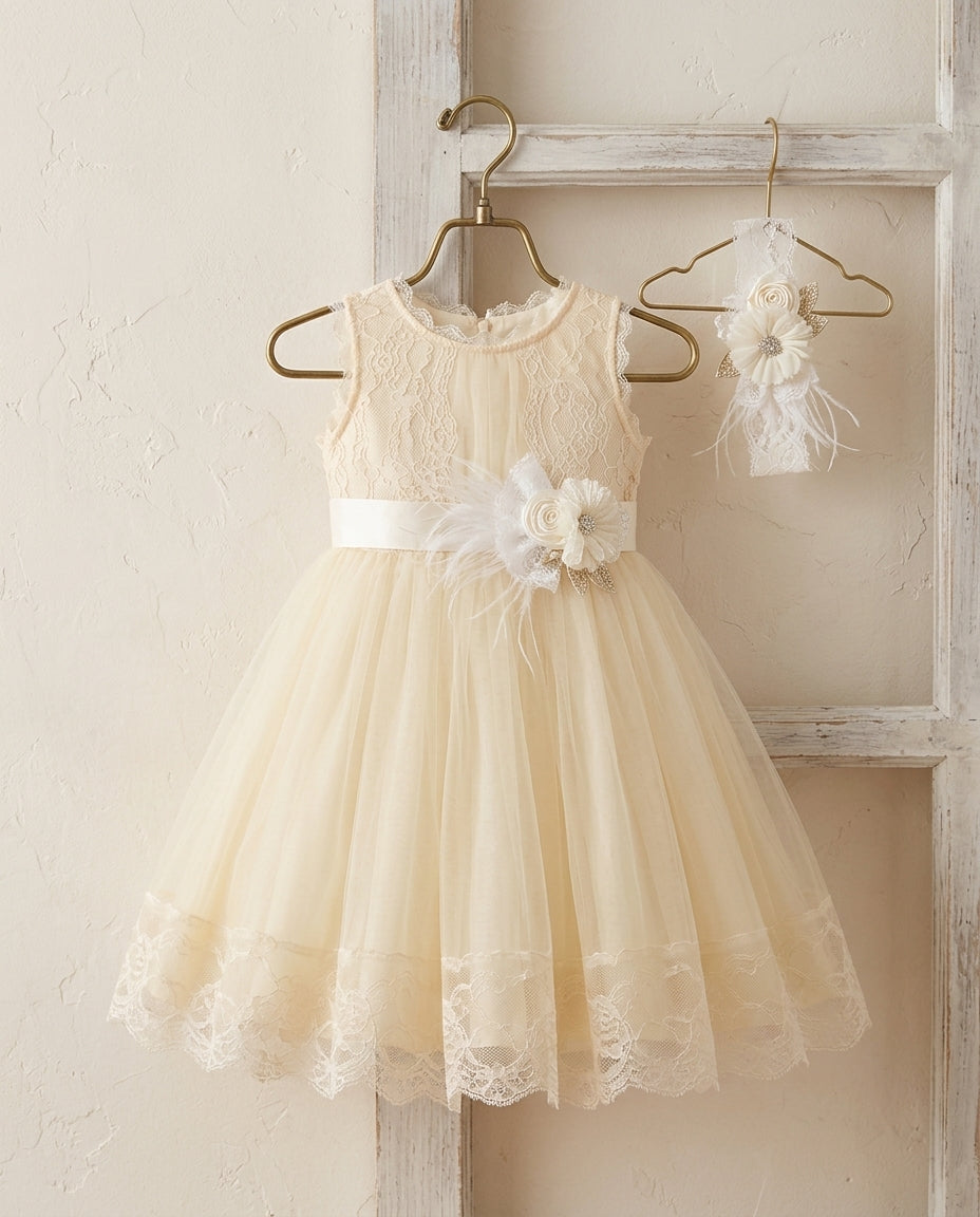 Baby Girl Summer Dress with Ivory Headband and Sash
