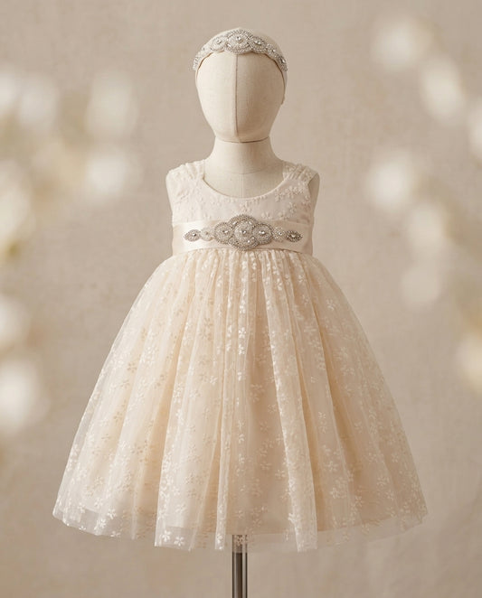 Baby Girl Tulle Dress with Rhinestones Headband and Sash