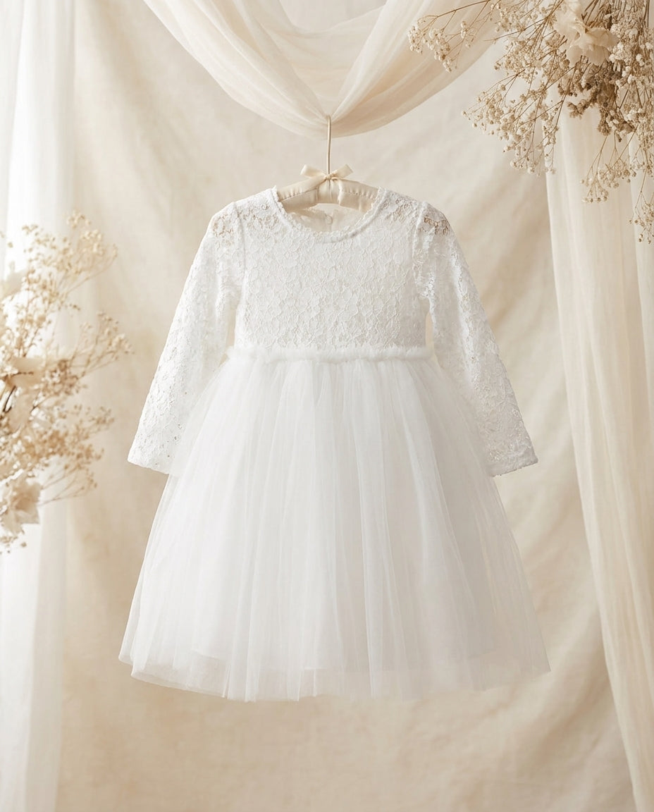 French White Ballerina Baptism Dress