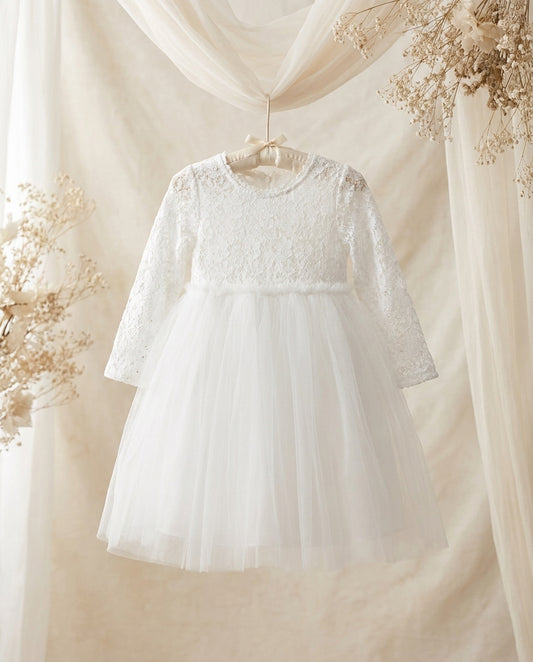 French White Ballerina Baptism Dress