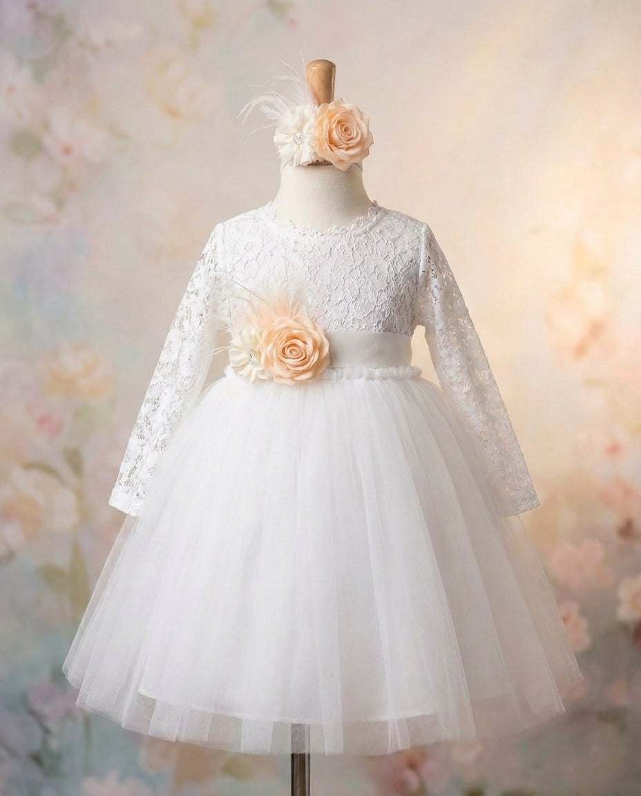 Baby Girl White Ballerina Dress with Floral Headband and Sash