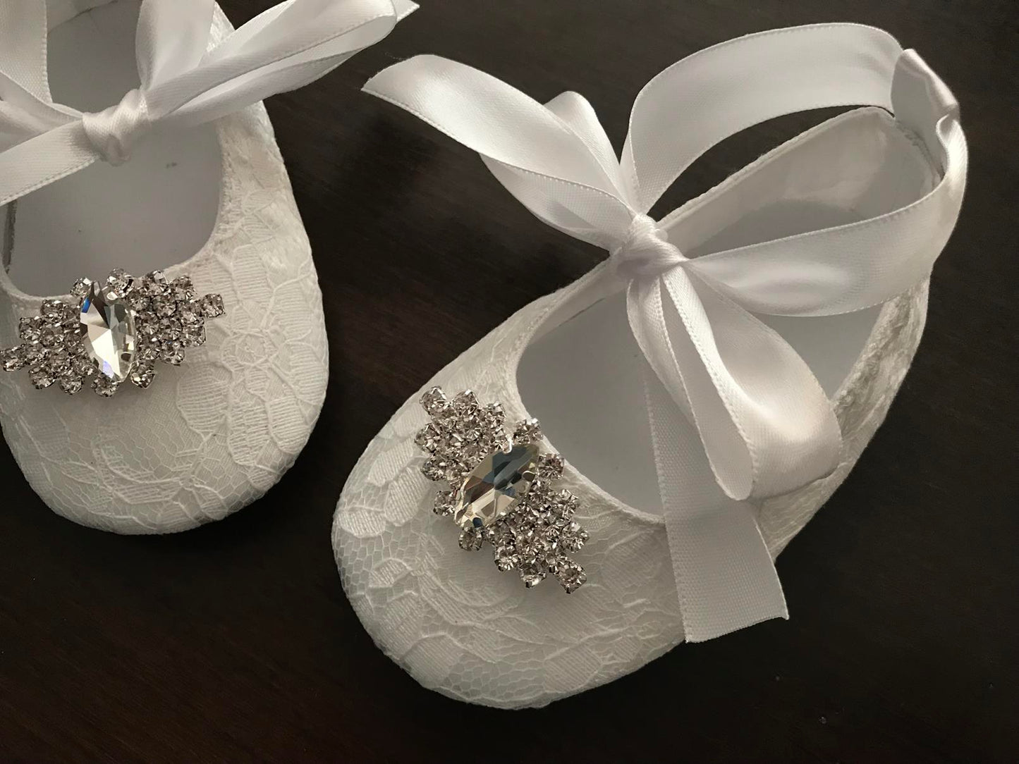 Baby Girl French White Baptism Shoes with Rhinestones