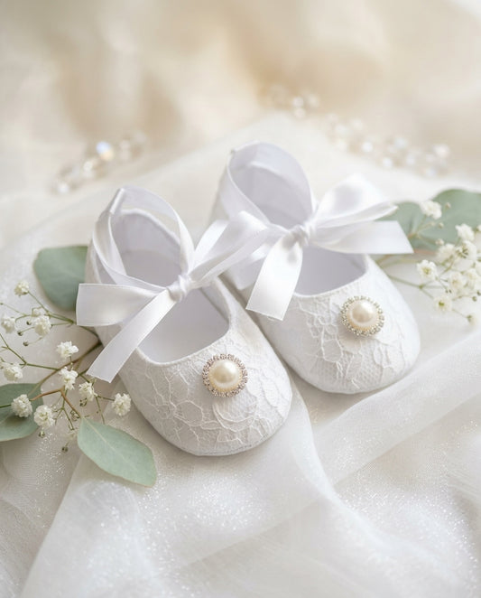Baby Girl Christening Shoes with Pearl - Baby Fleurs Bonbon