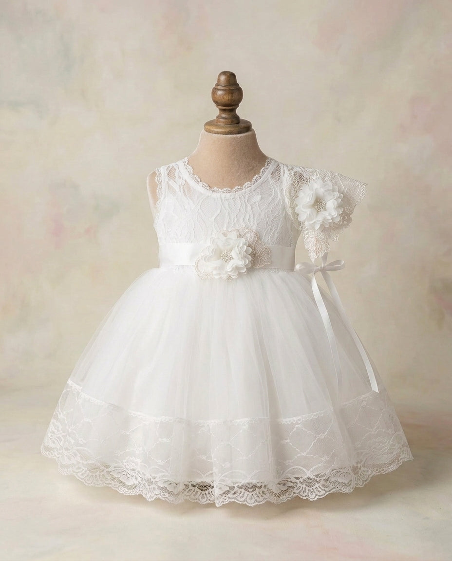 Baby Girl White French Summer Dress with Bonnet and Sash French White / Pink Blush / 9-12 months