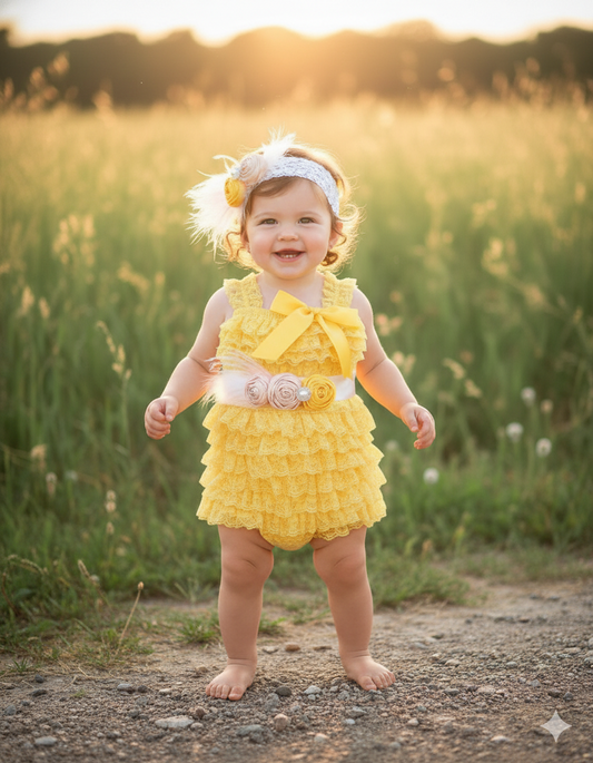 Baby Pink Romper with Headband & Sash, Yellow Baby Romper