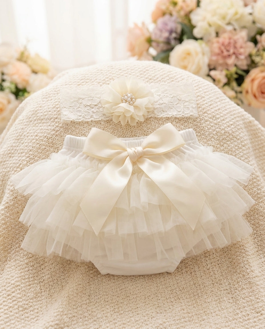Baby Ivory Ruffled Bloomers and Headband Set