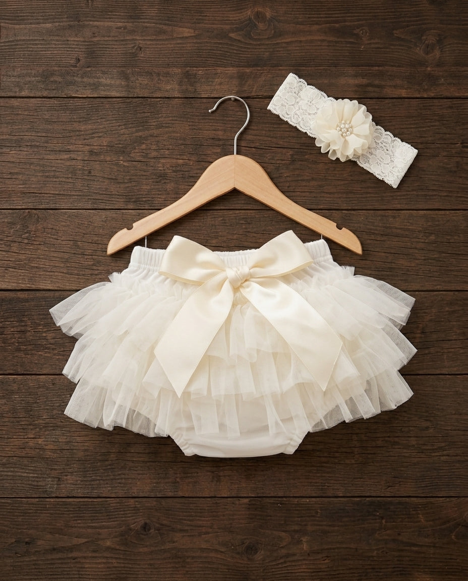 Baby Ivory Ruffled Bloomers and Headband Set