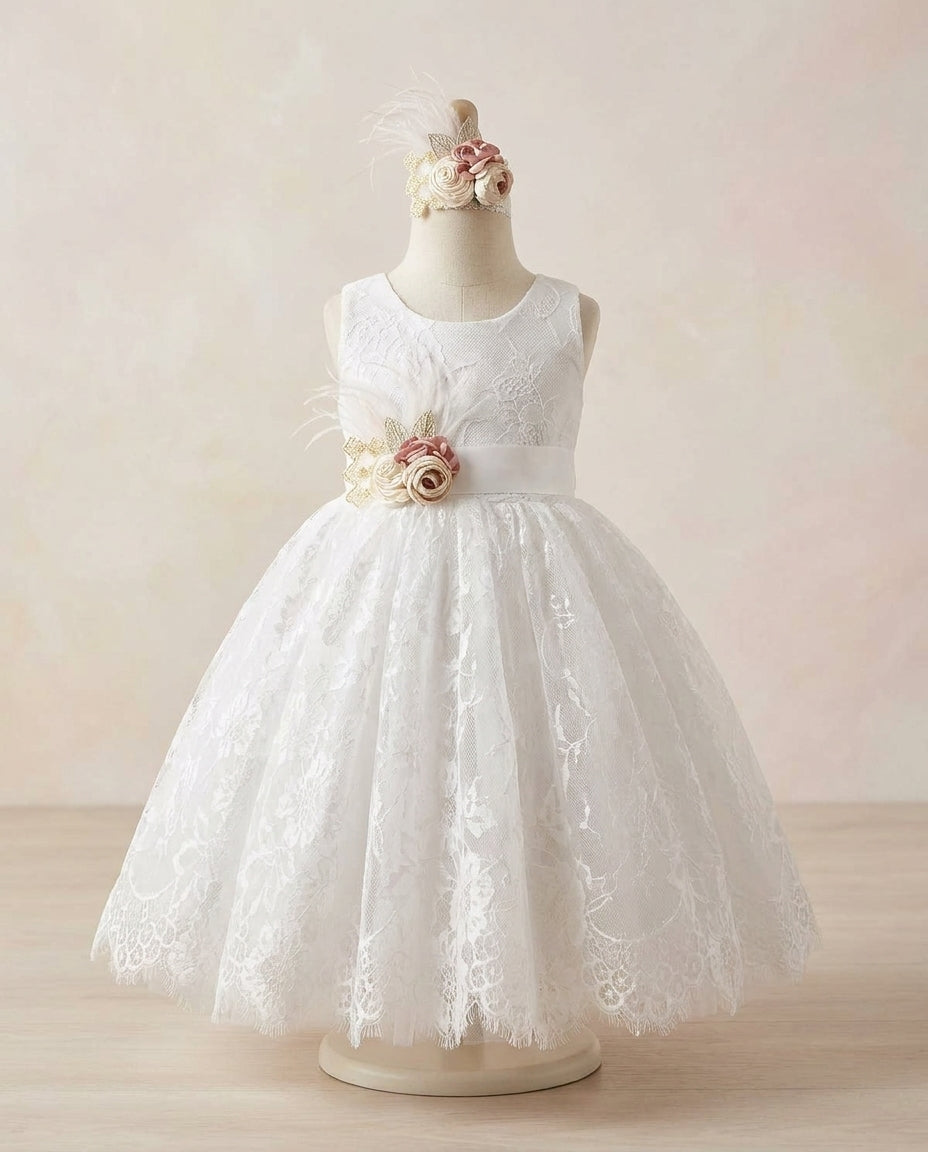 French White Christening Lace Dress