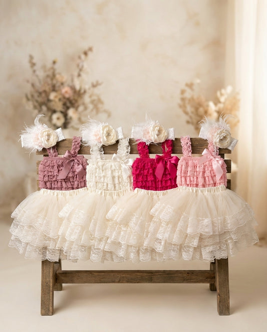 Lace Romper and Fluffy Lace Skirt with Headband