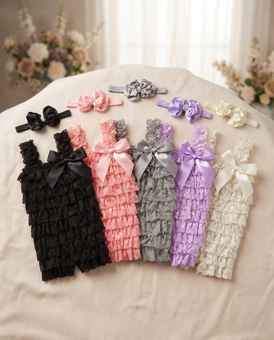 Baby Lace Smash Cake Romper and Bow Headband