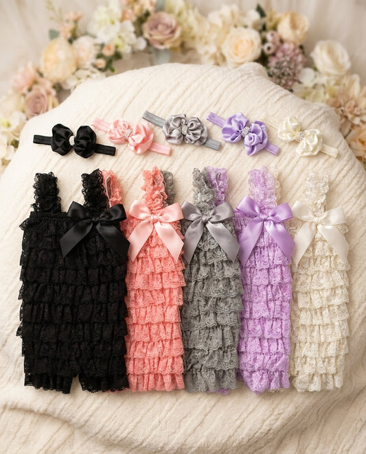Baby Lace Smash Cake Romper and Bow Headband