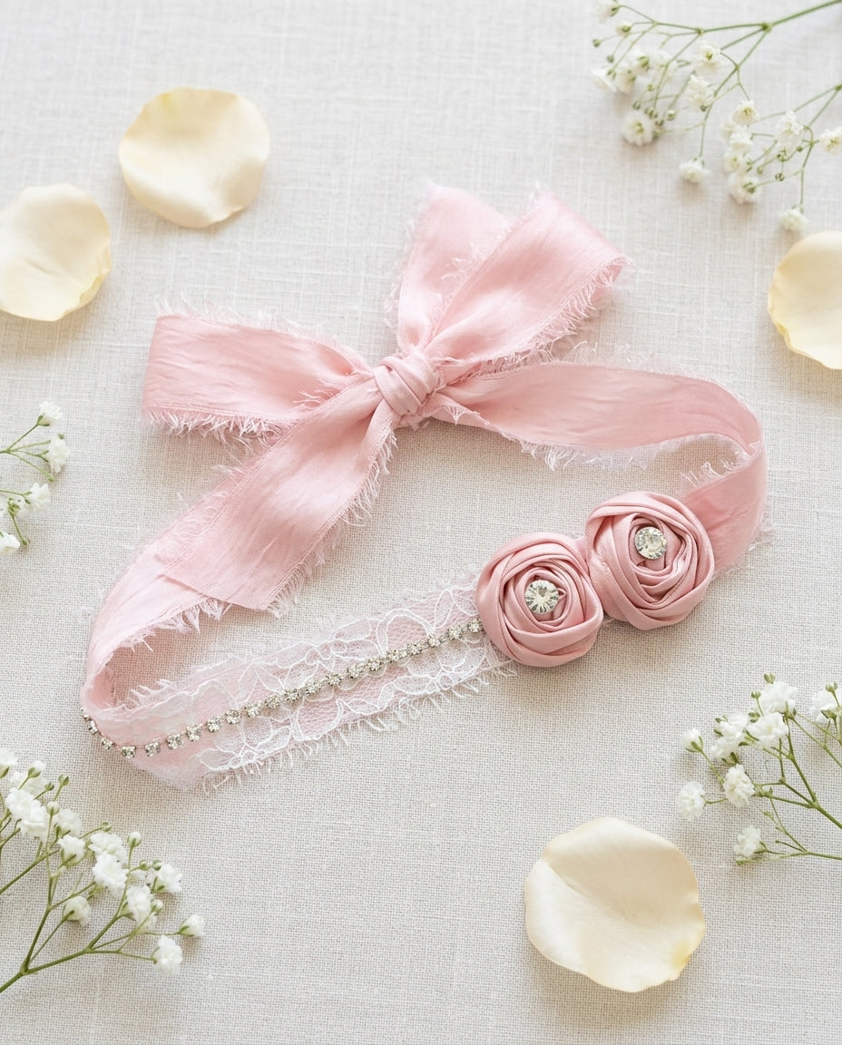Baby Pink Rose Headband, Baby Vintage Headband