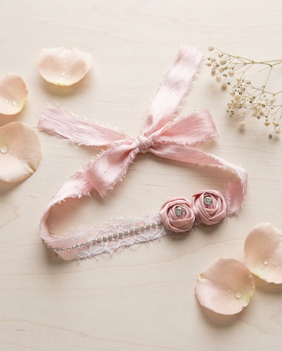 Baby Pink Rose Headband, Baby Vintage Headband