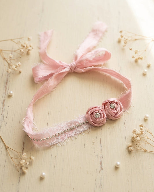 Baby Pink Rose Headband, Baby Vintage Headband