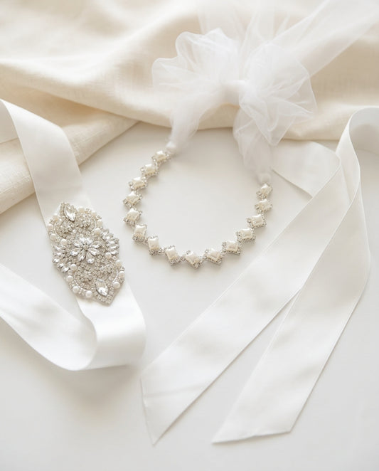 Baby Rhinestone & Pearl Headband, Angel Bow Rhinestone Headband