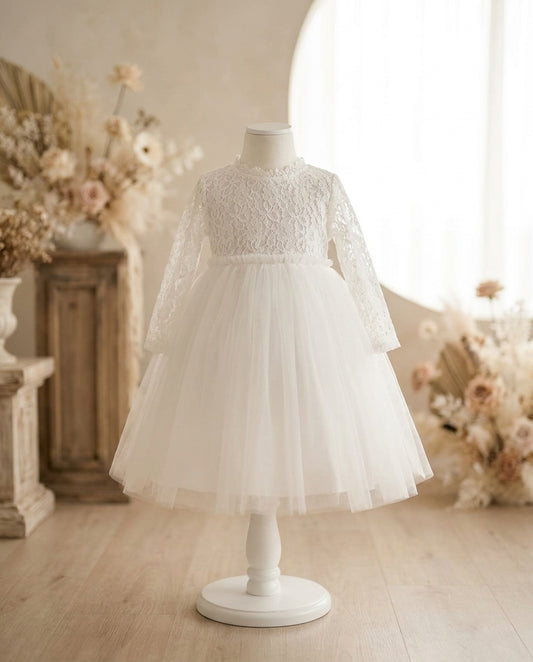 French White Ballerina Baptism Dress