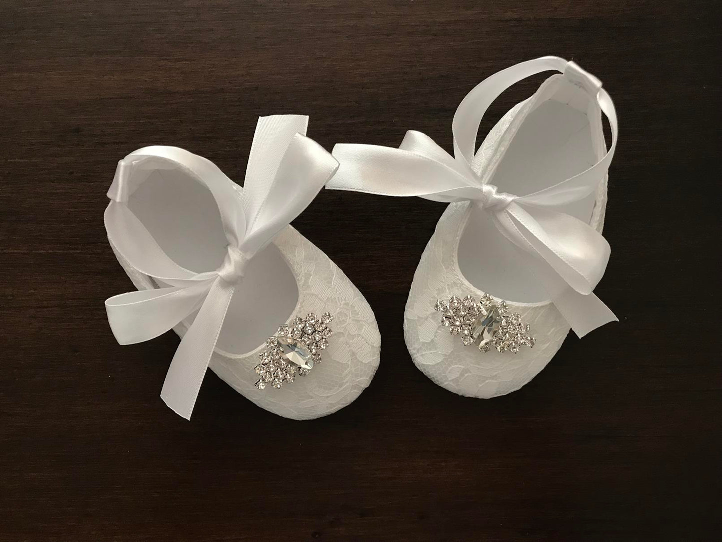 Baby Girl French White Baptism Shoes with Rhinestones