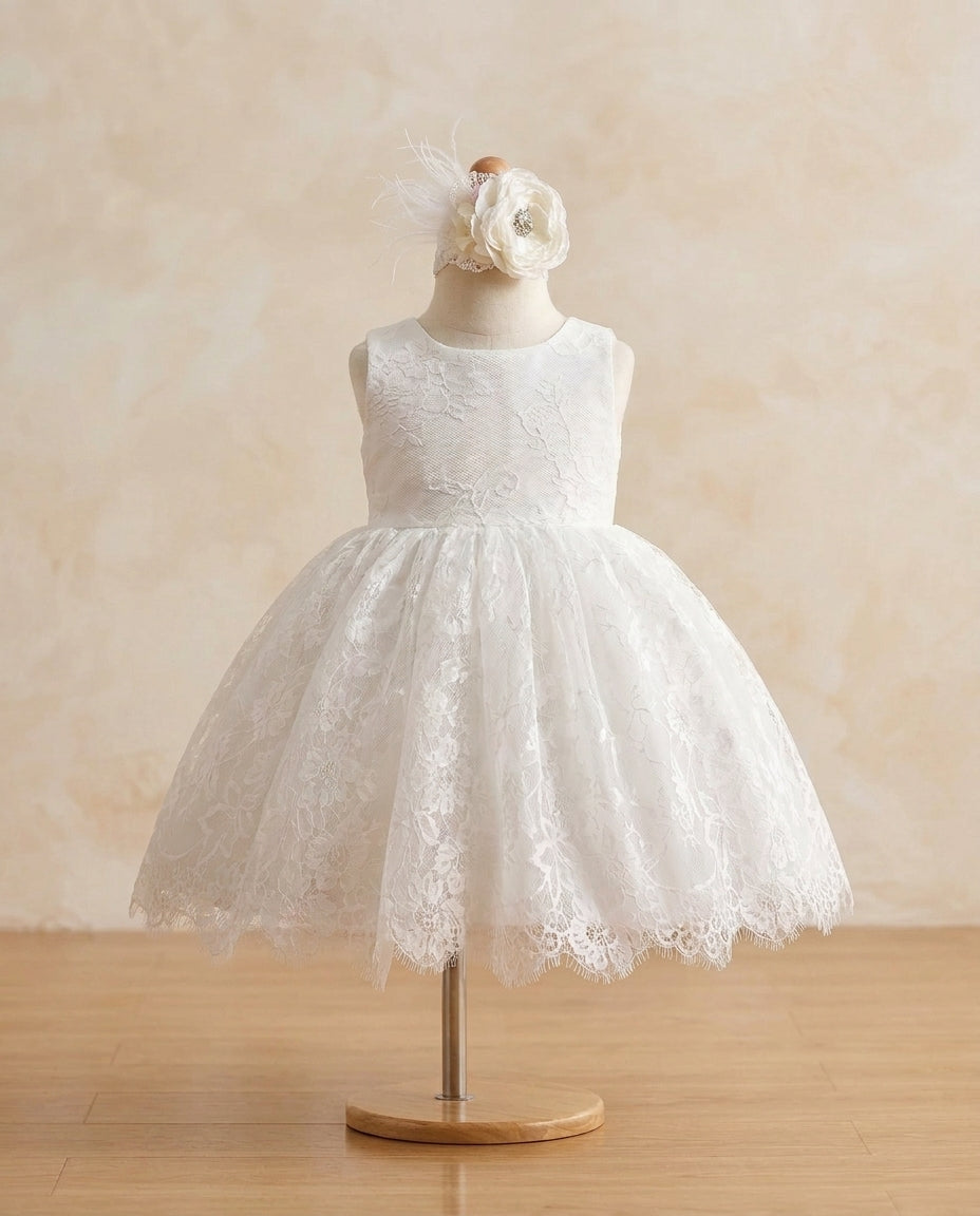 Baptism Lace Dress with Headband