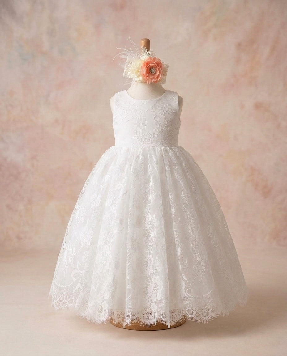 Baptism Lace Dress with Headband