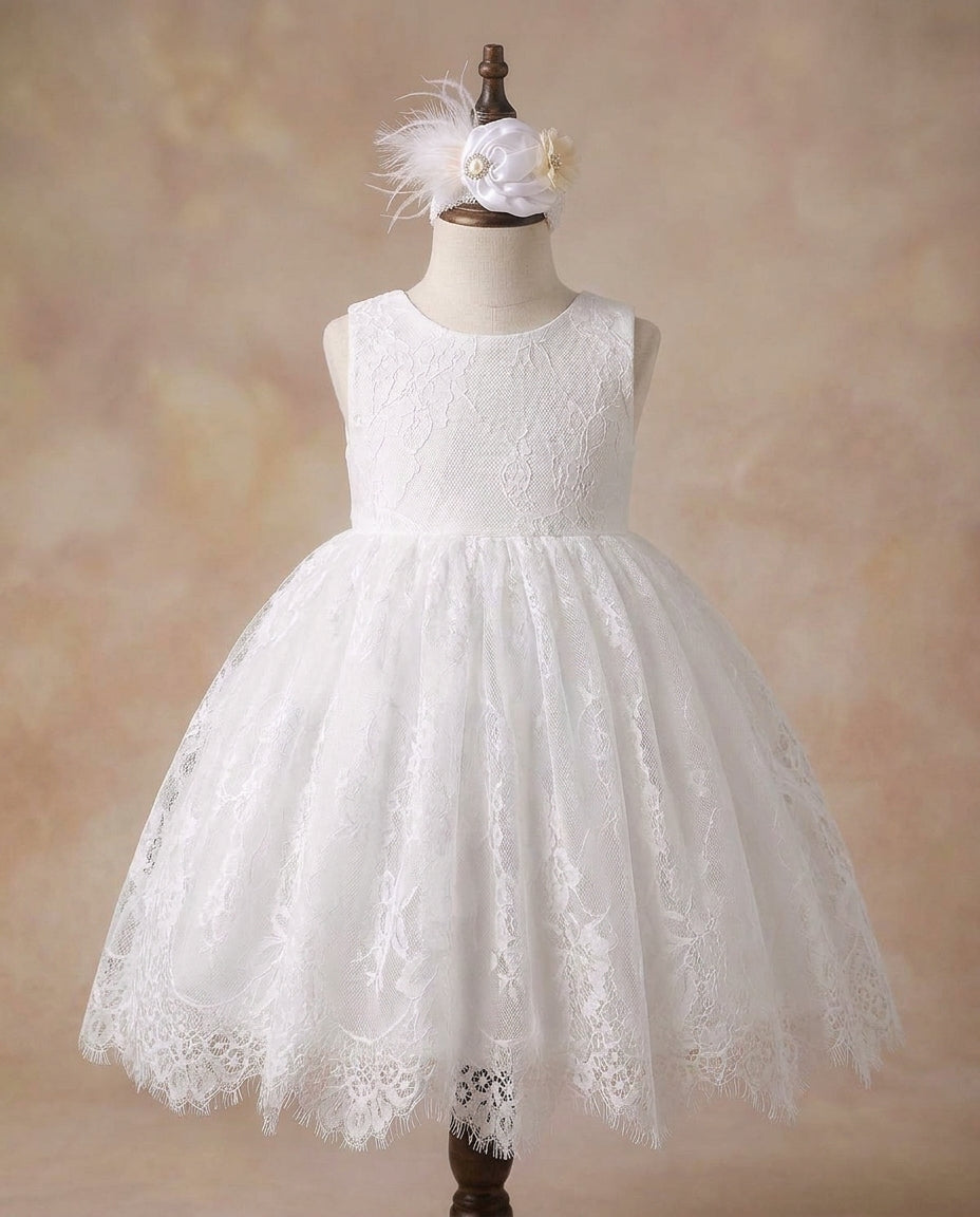 Baptism Lace Dress with Headband