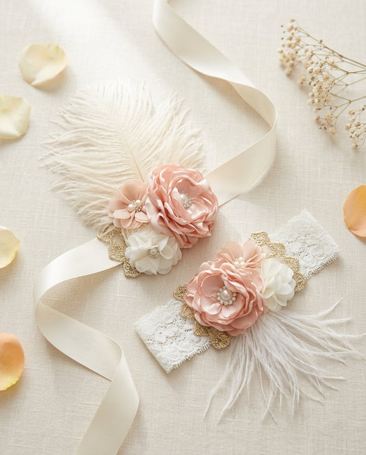 Blush & Ivory Baptism Headband, Sash, and Sandals