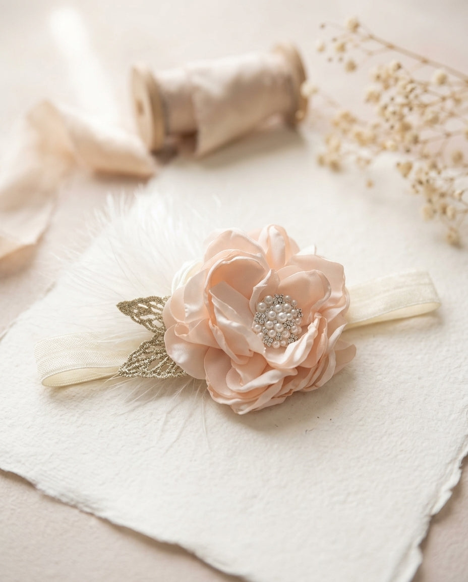 Blush & Ivory Baptism Headband and Sash