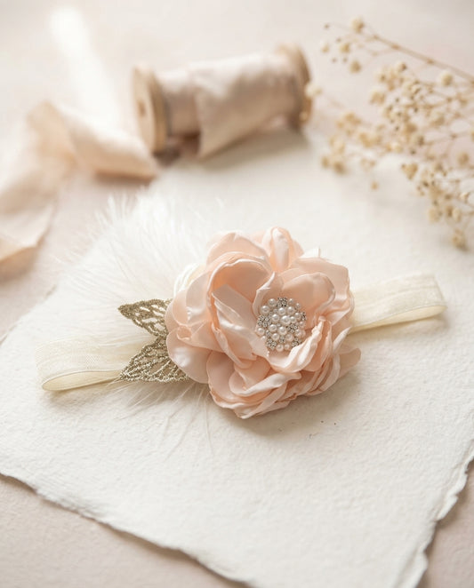 Blush & Ivory Baptism Headband and Sash