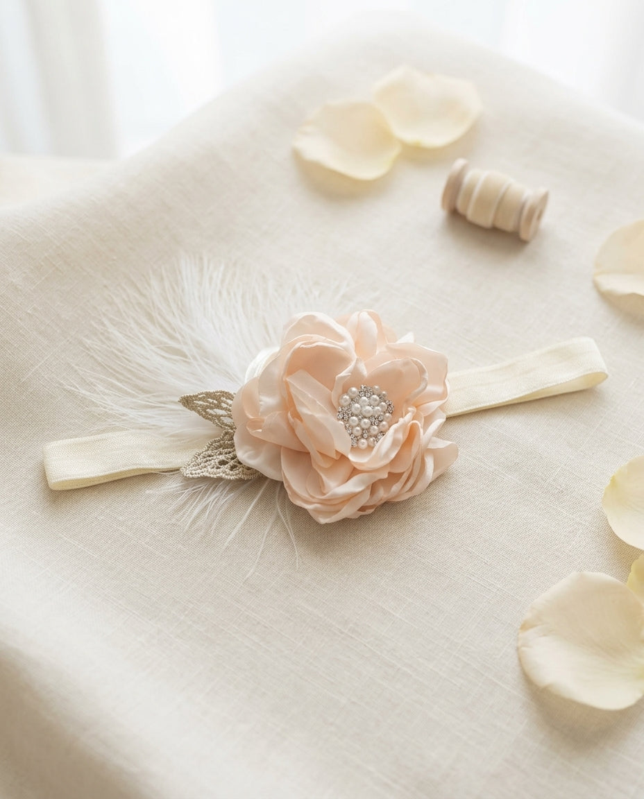 Blush & Ivory Baptism Headband and Sash