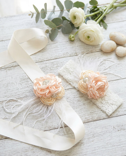 Blush and Creme Brulee Toddler Headband and Sash