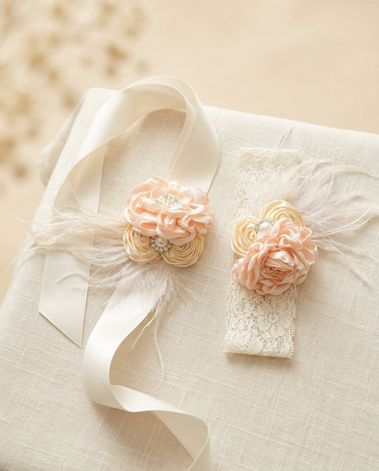 Blush and Creme Brulee Toddler Headband and Sash