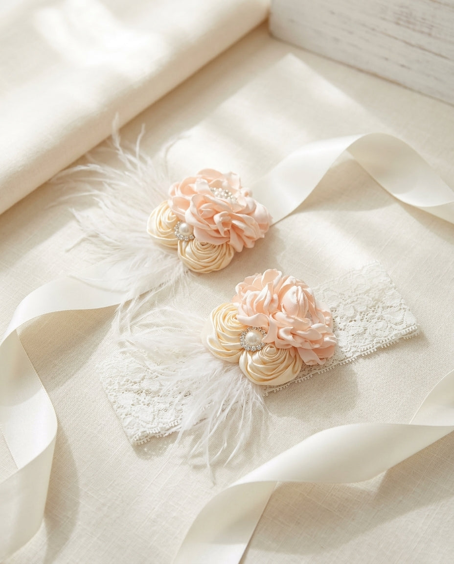 Blush and Creme Brulee Toddler Headband and Sash