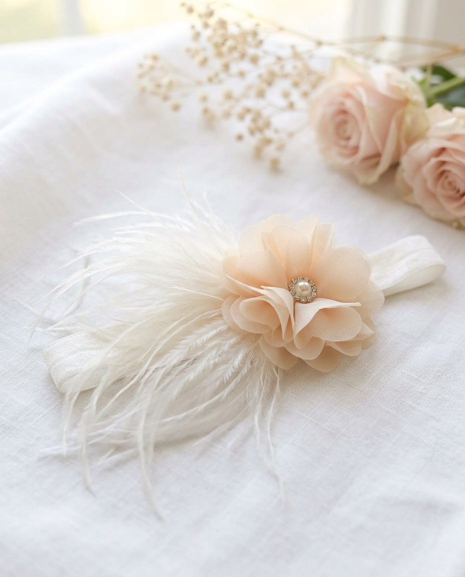 Ivory Petite Floral Headband with Rhinestone