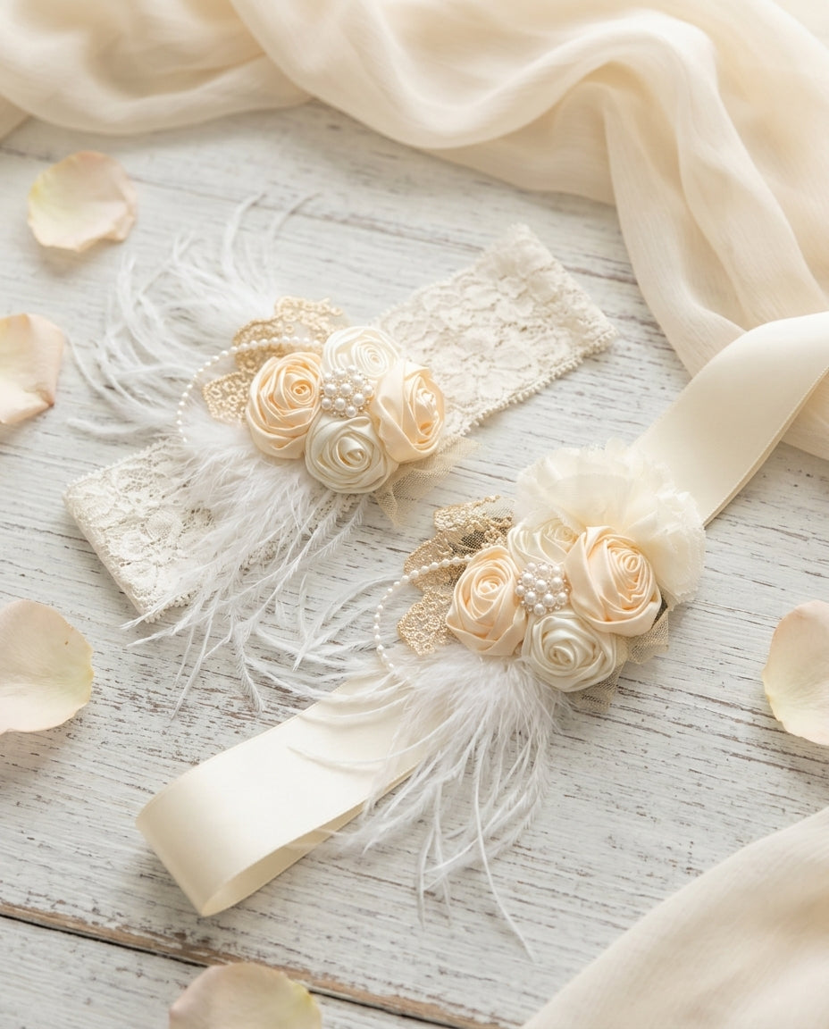Creme Brulee & Ivory Baptism Headband and Sash