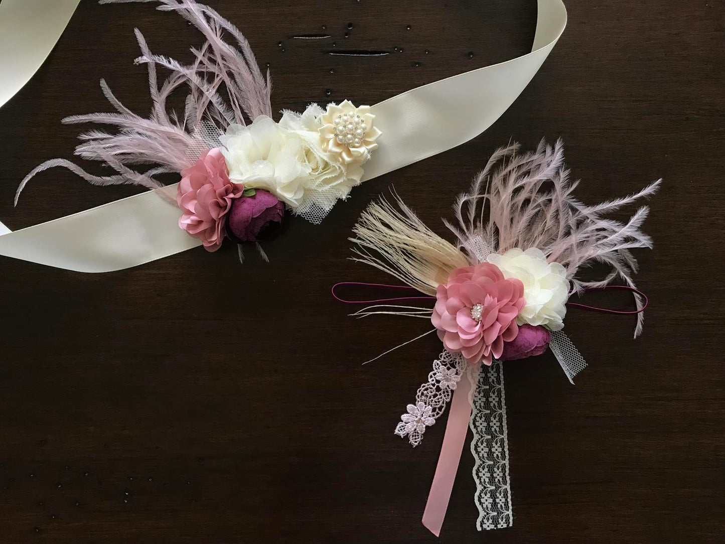 Dusty Pink and Ivory Baptism Headband and Sash