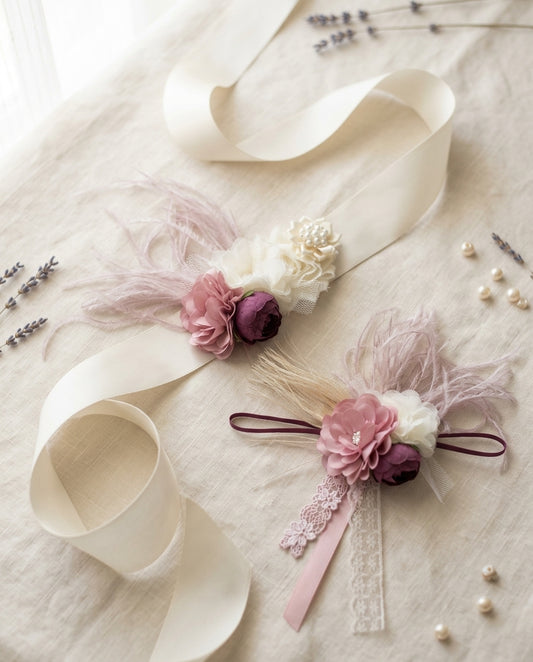 Dusty Pink and Ivory Baptism Headband and Sash