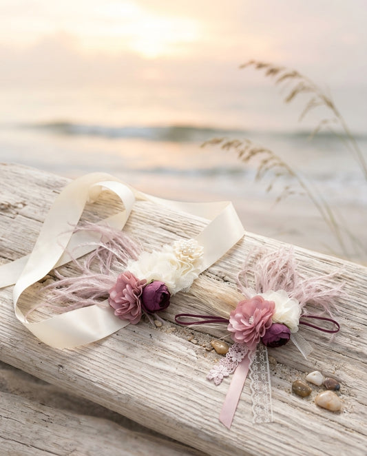 Dusty Pink and Ivory Baptism Headband and Sash