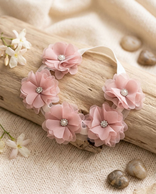 Vintage Ivory Baptism Flower Headband with Rhinestones