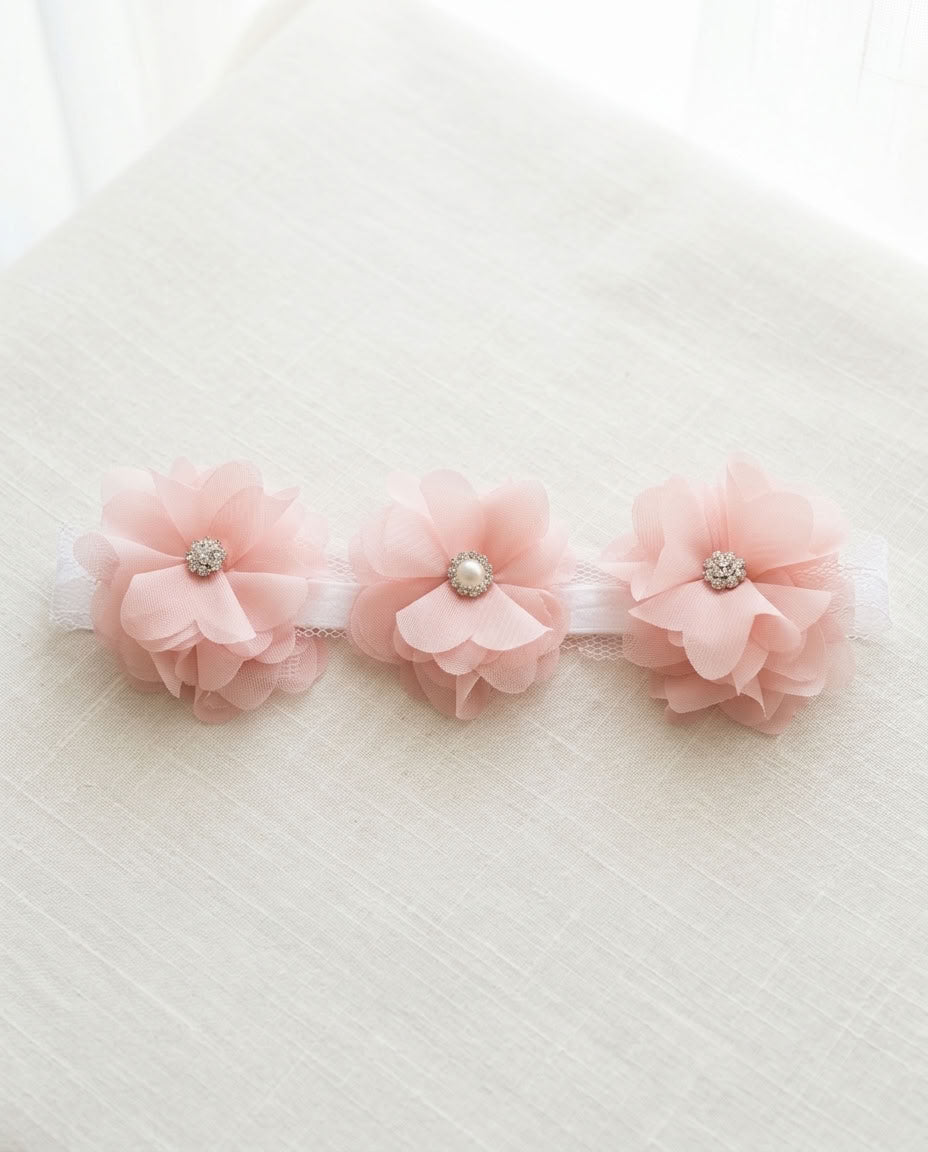 Vintage Ivory Baptism Flower Headband with Rhinestones
