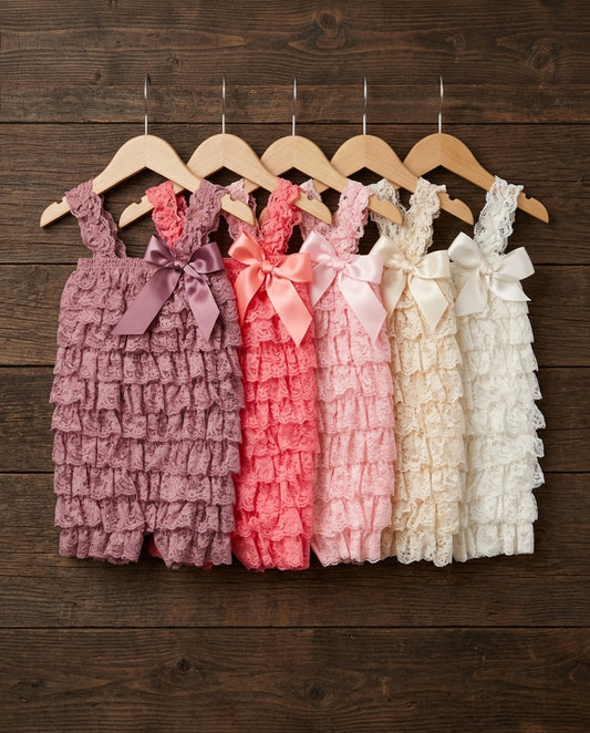 French Ivory Baby Lace Romper, Pink Lace Romper