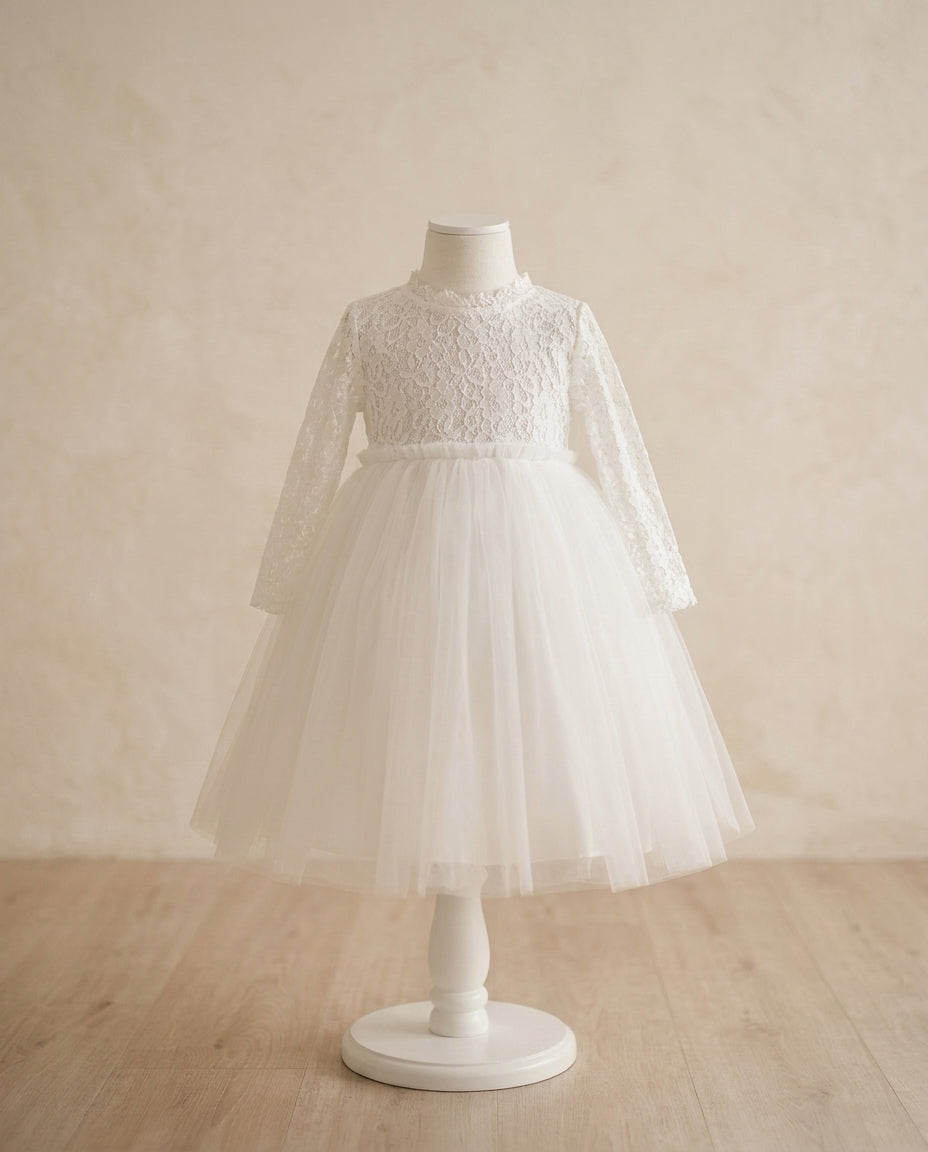 French White Ballerina Baptism Dress