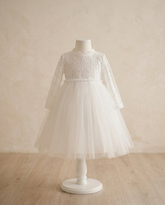 French White Ballerina Baptism Dress