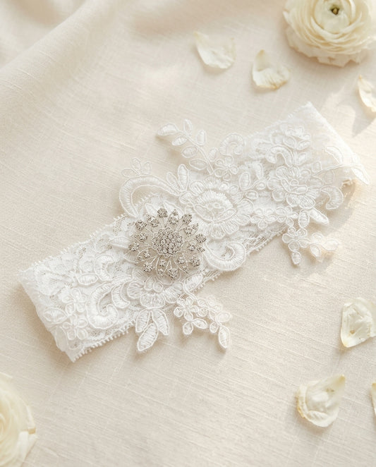 French White Baptism Headband, Ivory Christening Headband