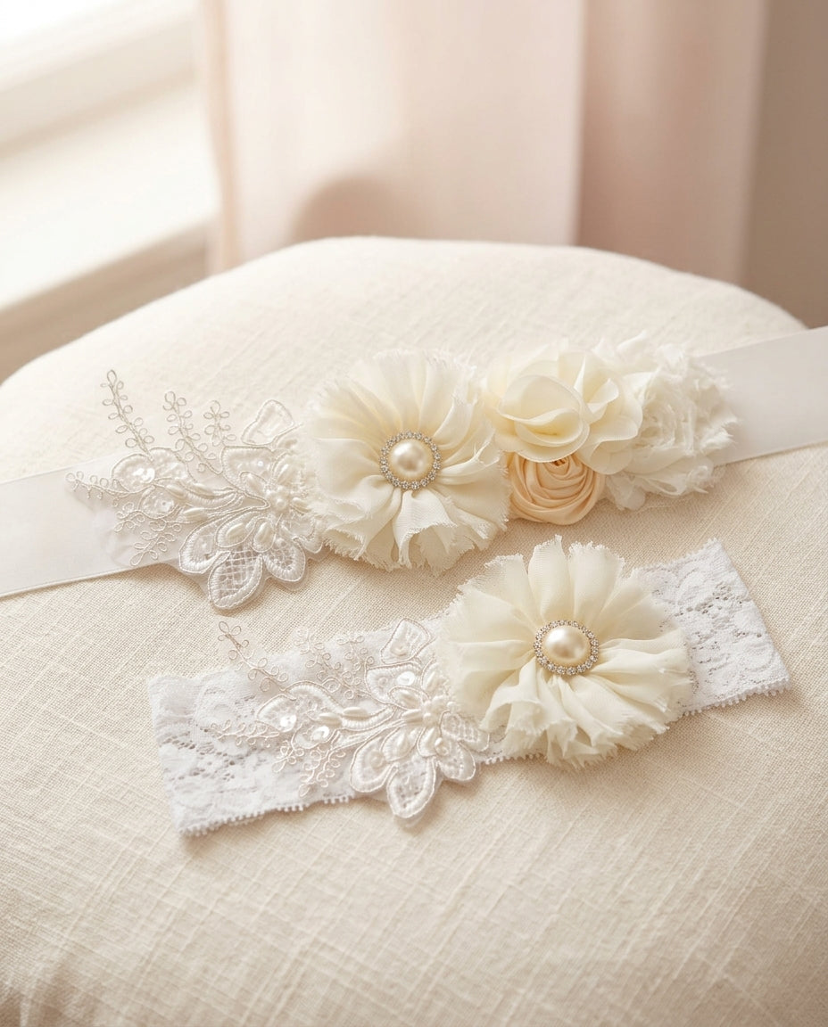 French White and Ivory Baptism Headband & Sash