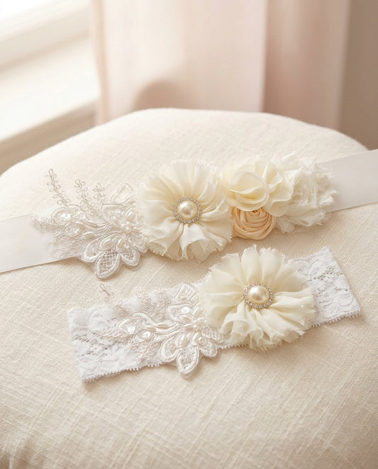 French White and Ivory Baptism Headband & Sash