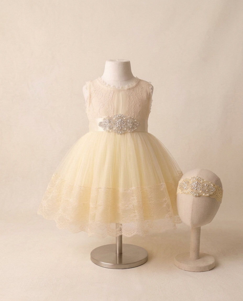 Girl Summer Flower Girl Dress with Rhinestones Headband and Sash