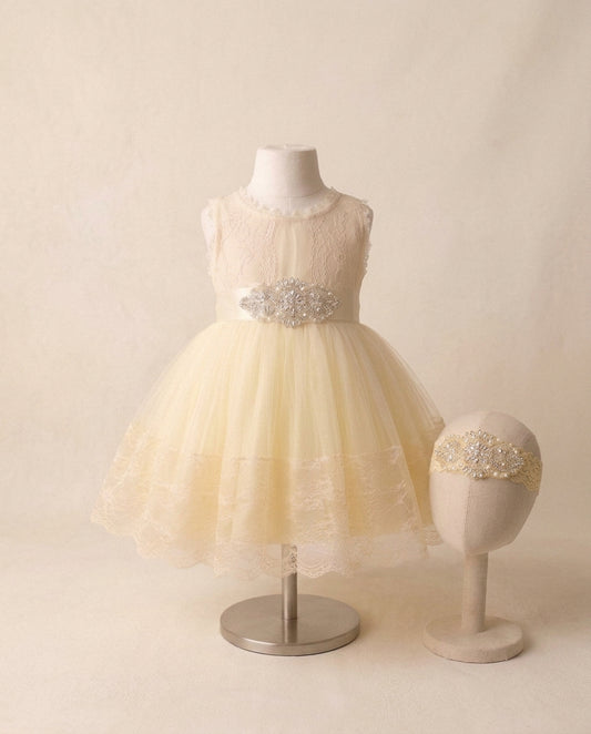 Girl Summer Flower Girl Dress with Rhinestones Headband and Sash