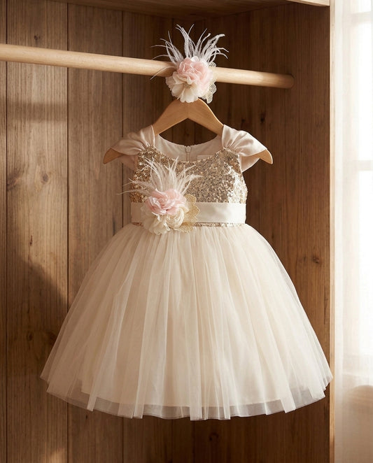 Gold Sequin Flower Girl Dress