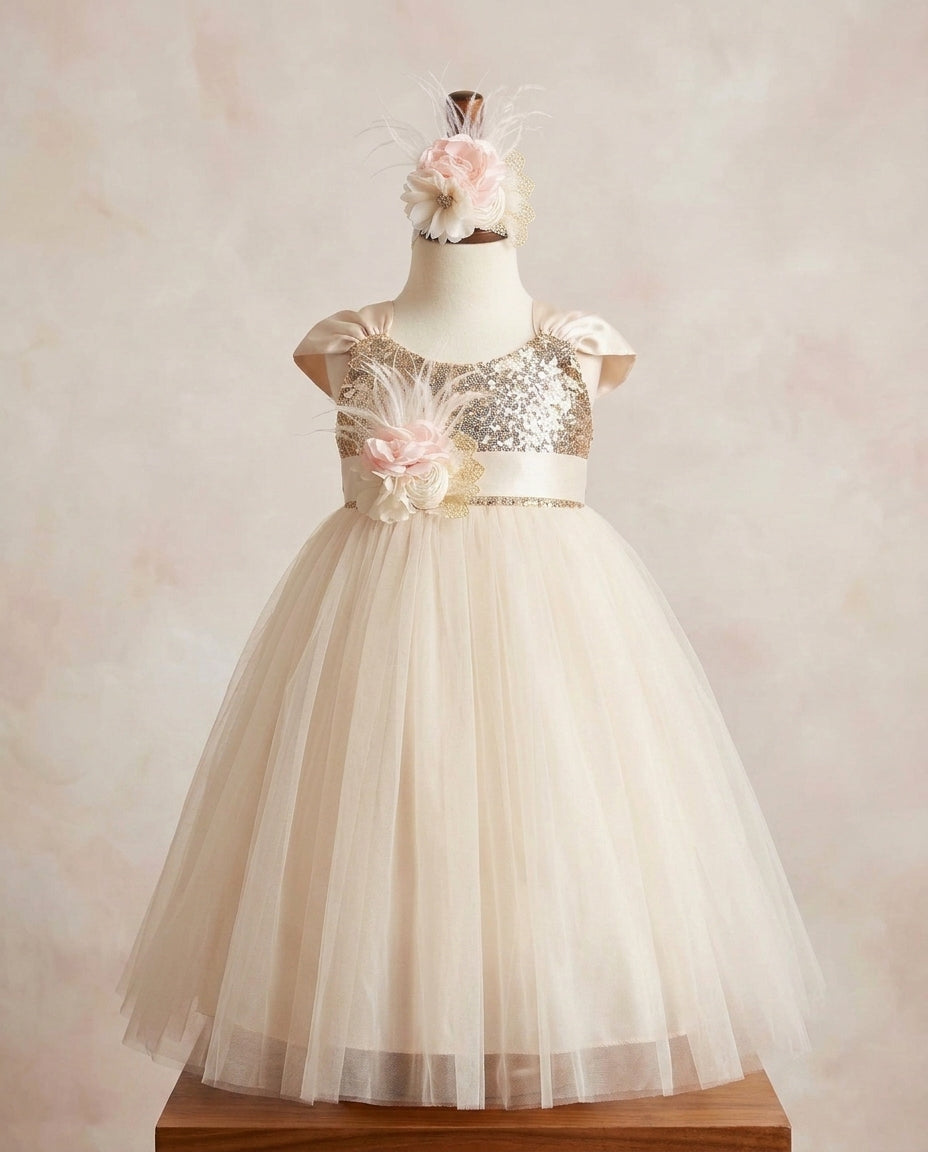 Gold Sequin Flower Girl Dress
