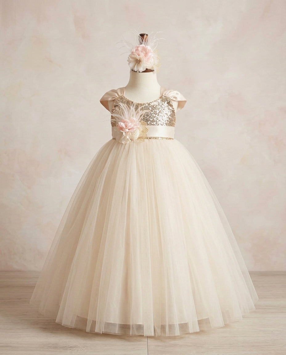 Gold Sequin Flower Girl Dress